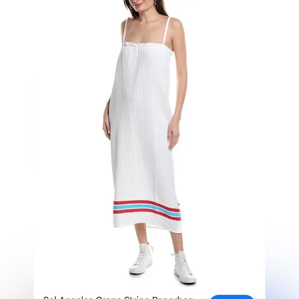 Sol Angeles Crepe Striper Paperbag Maxi Dress White S Resortwear Beach Cotton